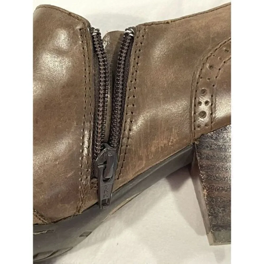 Born Women's Booties Sz 7.5 Brown Leather Wingtip Western Stacked Heel Pumps Zip